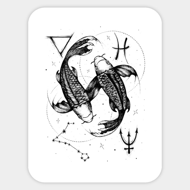 Pisces zodiac sign with symbols Sticker by EWART